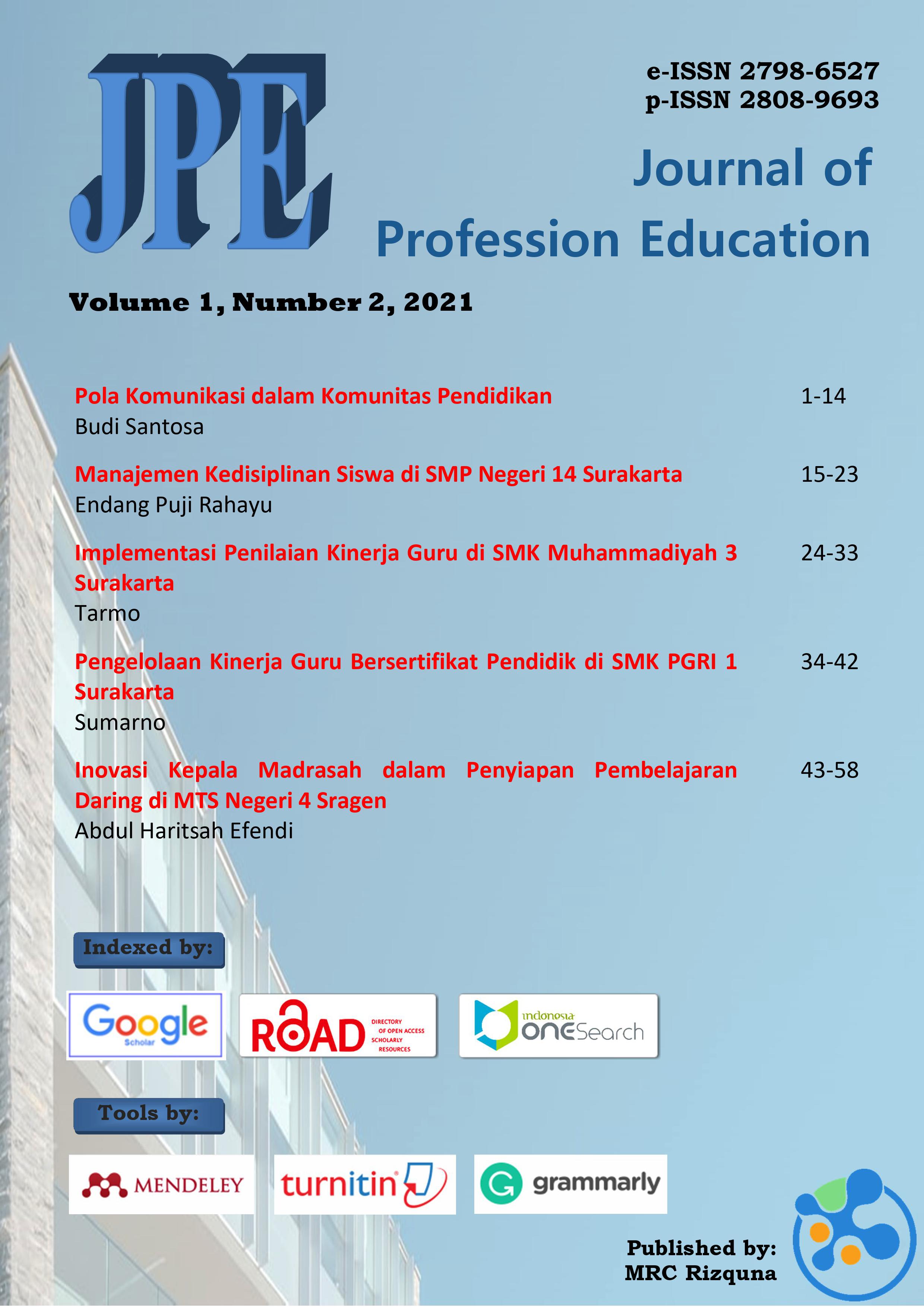 					View Vol. 1 No. 2 (2021): Journal of Profession Education 
				